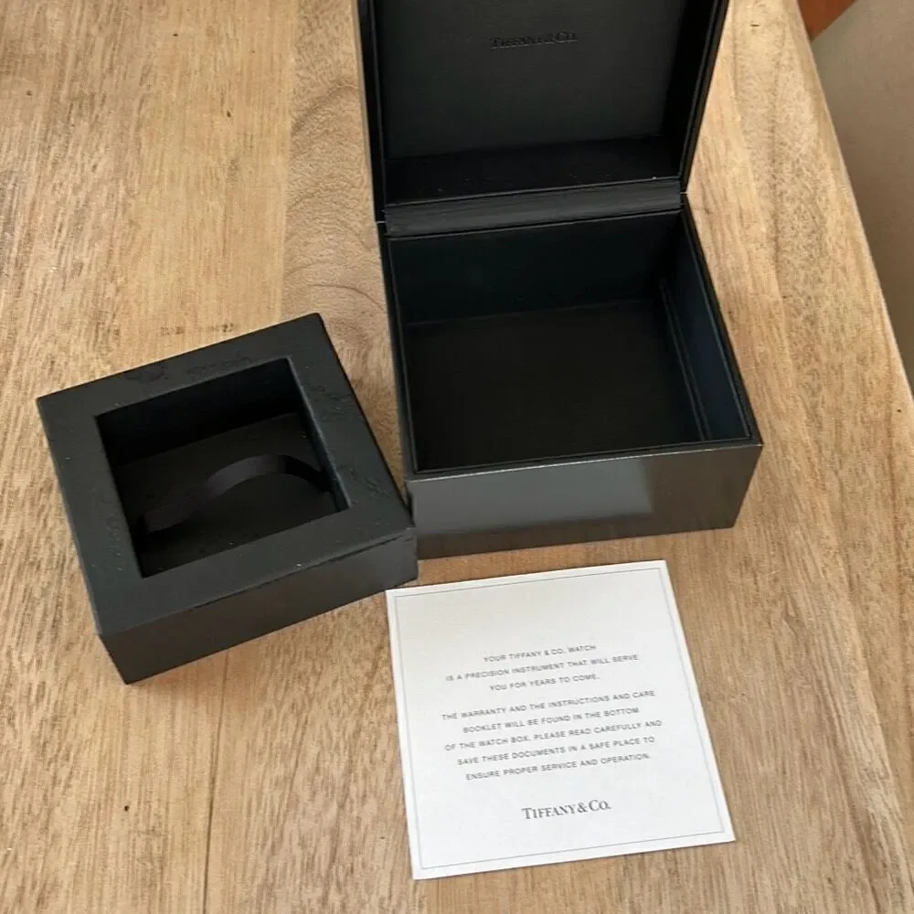Tiffany & co black leatherette watch box And blue box with instructions